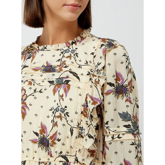 Scotch & Soda Floral Print Ruffle Dress Creamy Ivory Long Sleeve Mini Boho Large - Picture 3 of 16